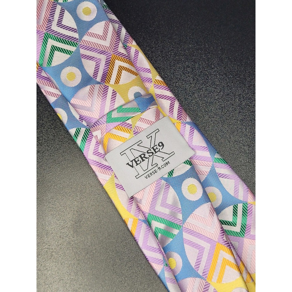 Verse 9 Necktie Multicolor Geometric Chevron Circles Silk Excellent